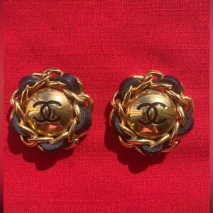 Chanel Woven Leather Clip On Earrings (Vintage)